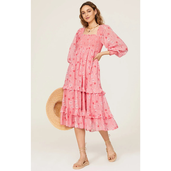 LoveShackFancy Miri Pink Cotton Mini Dress - Picture 1 of 8
